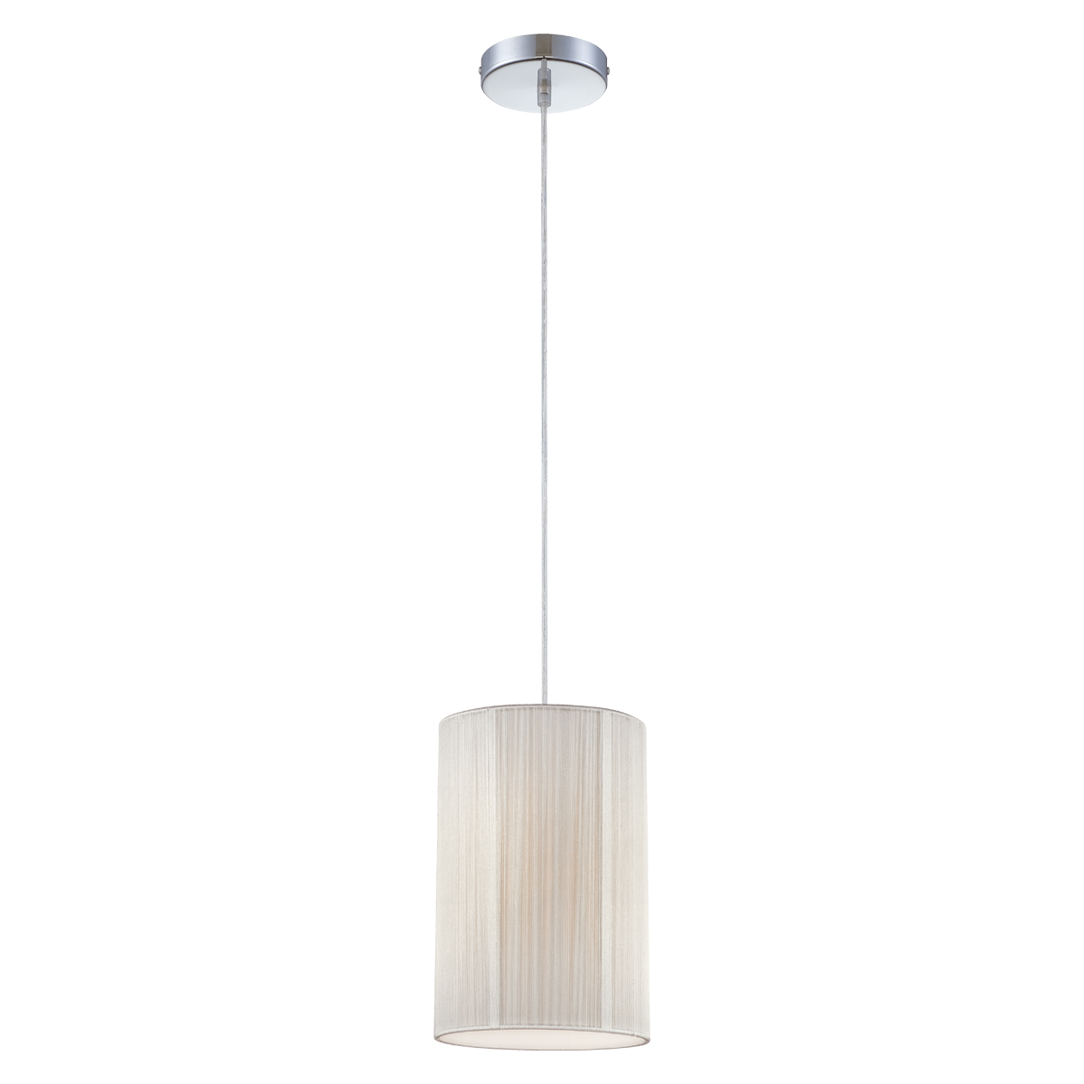 Julian 7.5 in Large Hand Wound Silver Cotton String Shade Pendant Light. Chrome
